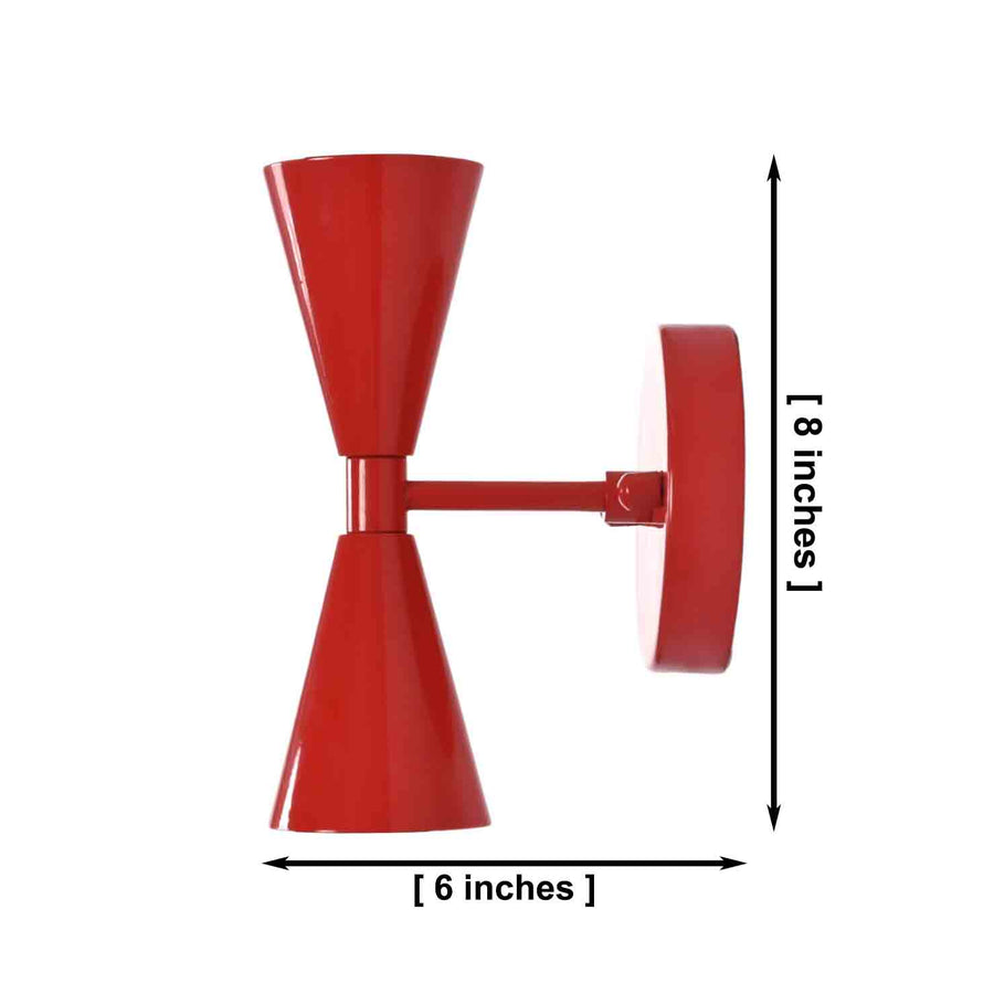Vera Red solid brass double cone wall sconce shown illuminated with warm upward and downward glow