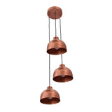 Angled view of Verona hammered copper 3-light cluster pendant with staggered dome shades – Model 33221