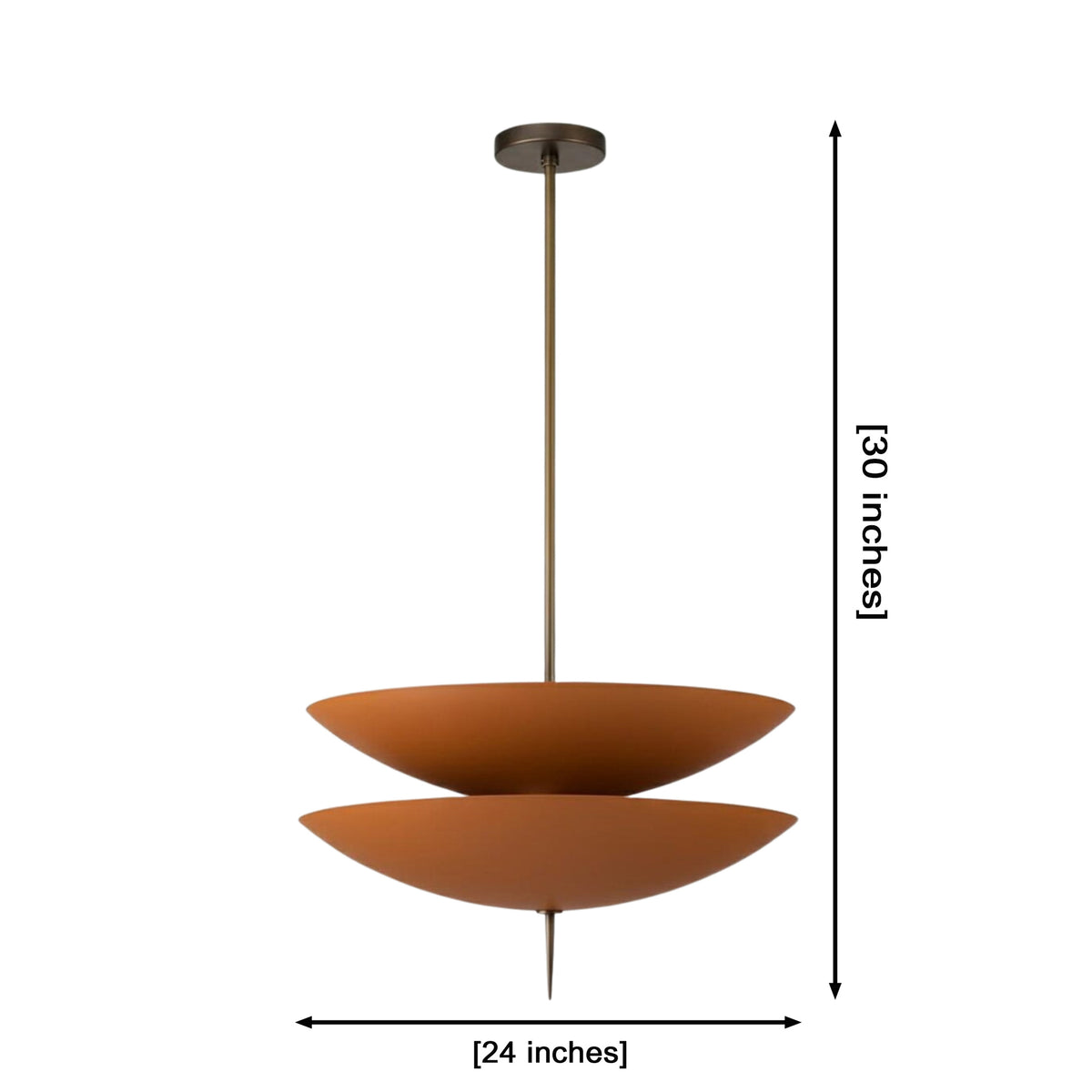 Dimensions of the Verona Layered Disc Pendant Chandelier Model 33253 showing a 24-inch diameter and 30-inch adjustable overall height.