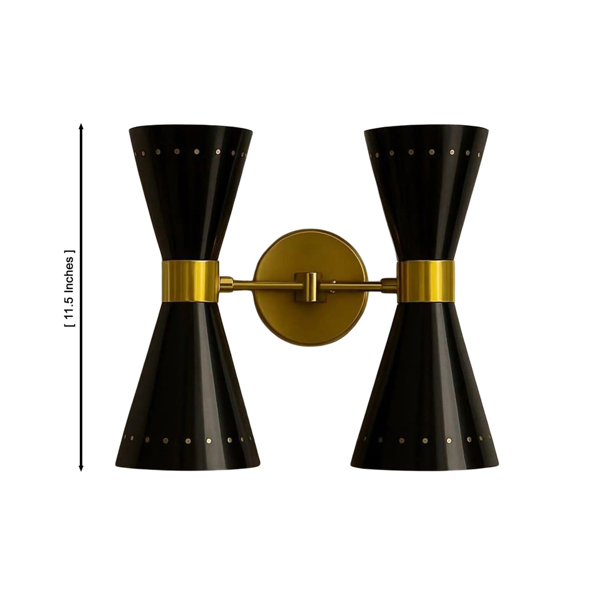 Verona 4 light perforated double cone wall sconce dimensions showing 11.5 inch overall height – Model 32793