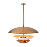 Disc pendant light glowing warmly with layered bowl shades for bedroom, dining room, and living room lighting