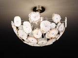Modern agate flush mount ceiling light with white natural stone slices and sleek metal finish creating soft diffused lighting
