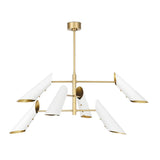 Modern white and brass 6 light cone chandelier with adjustable arms and sculptural design