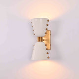 White and brass up down wall fixture with sculptural cone shades for stylish accent lighting
