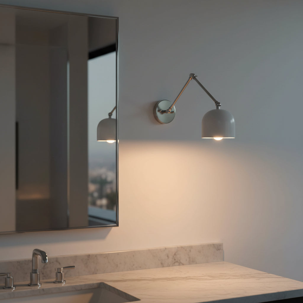 White enamel brass shade wall lamp with rounded dome design and focused warm task lighting for bedrooms or study spaces