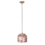 Whitewashed copper kitchen pendant light with black suspension cord and compact shade for island lighting